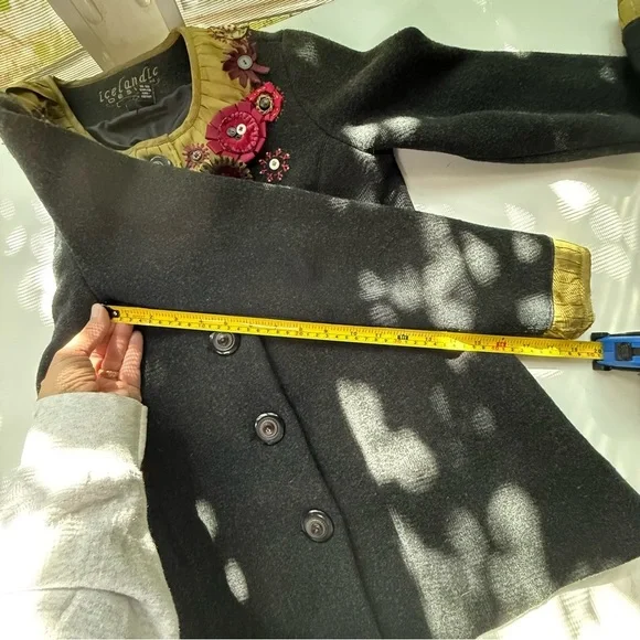 Icelandic Design Green Silk Appliqué Embroidered Lined Wool Jacket Women’s Sm - Picture 10 of 16